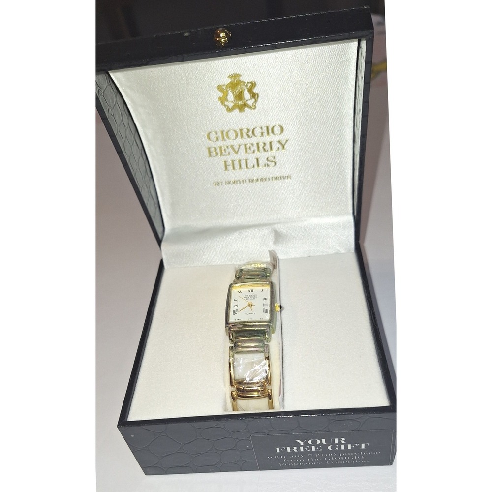 Vintage Giorgio Beverly Hills Quartz Watch Roman Numeral Dial Gold Tone Boxed